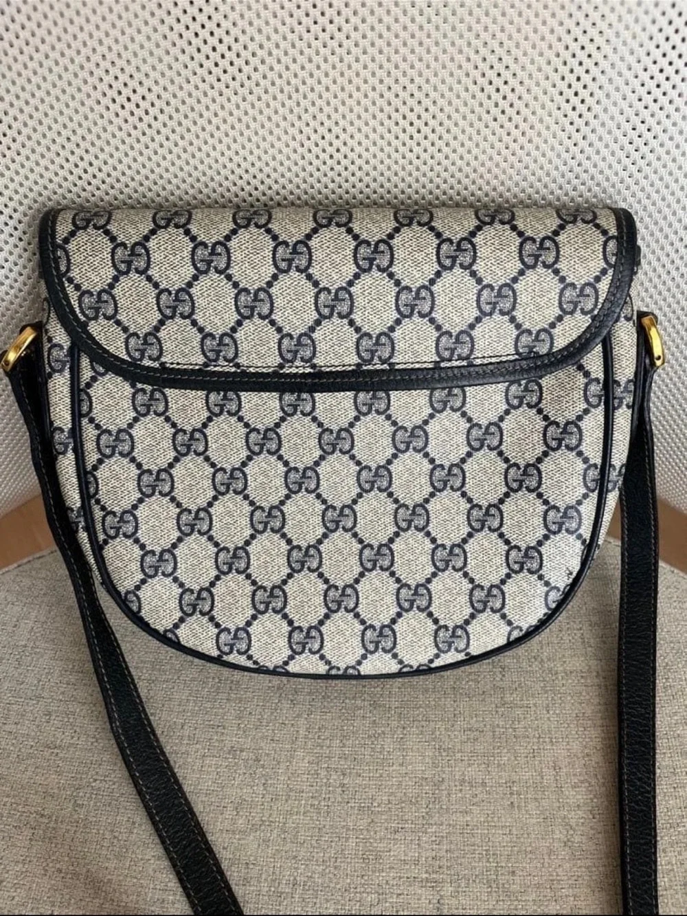Gucci GG Monogram Crossbody Bag - Navy/White with Gold Hardware